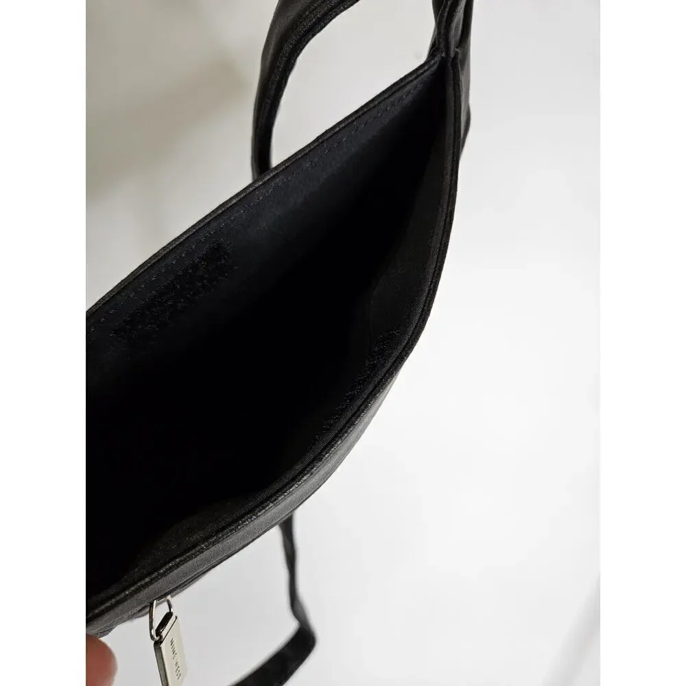Nine West Black Leather Flat Wallet Shoulder Bag Quiet Luxury Minimalist